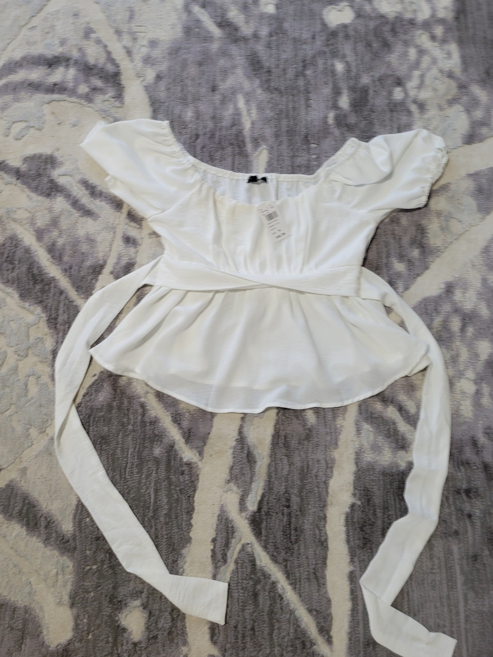 Eclipsw White Waist-Tie Peplum Blouse Size M